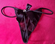 Victoria's Secret Vintage Y2K Black Bow Rhinestone Sheer Mesh Thong Panty Size S