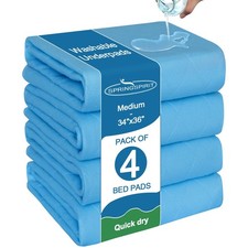 Bed Pads Washable Waterproof 34 x 36 Pack of 4, Reusable Incontinence Underpa...