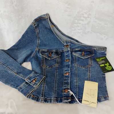 Love Trends Asymmetric Denim Jacket M One Shoulder Crop Jean Top Eco Friendly U