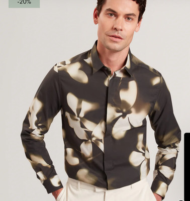 TED BAKER Hemd Herren TB3 UK M Wrenin Photographic Schwarz Blumenmuster Langarm