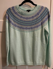 NWT Talbots Fair Isle Yoke Crewneck Sweater Size S Lambswool Blend Frosty Mint