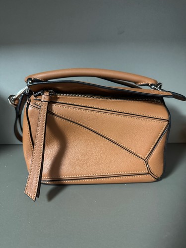 Loewe Puzzle Edge Mini Flap Crossbody Bag Smooth Soft Calf Leather Tan Brown