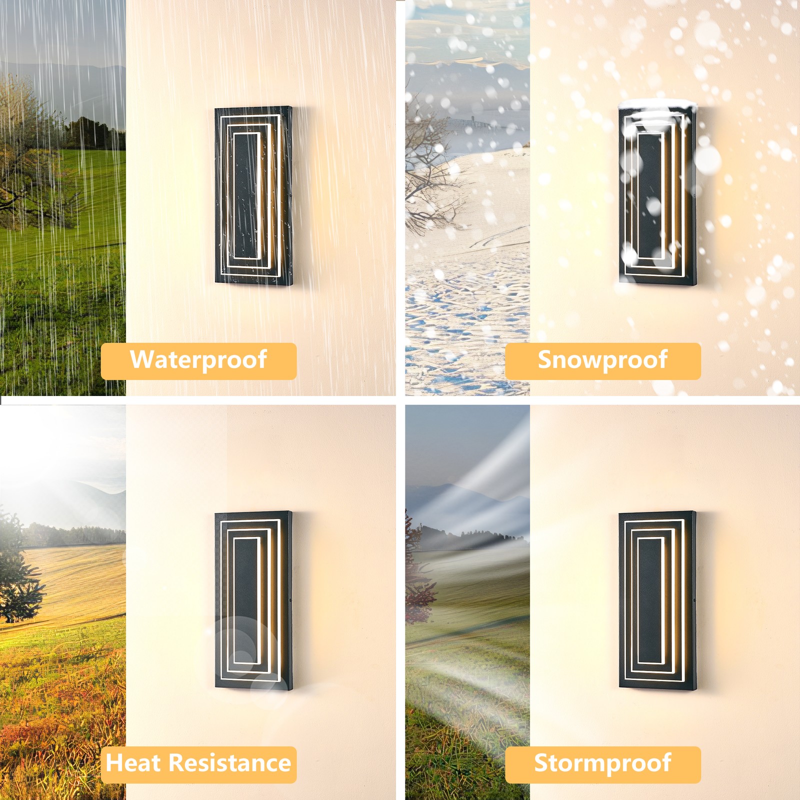 2 Pack 16'' LED Outdoor Wall Light Modern Black 3-Tier Front Door Sconce Fixture