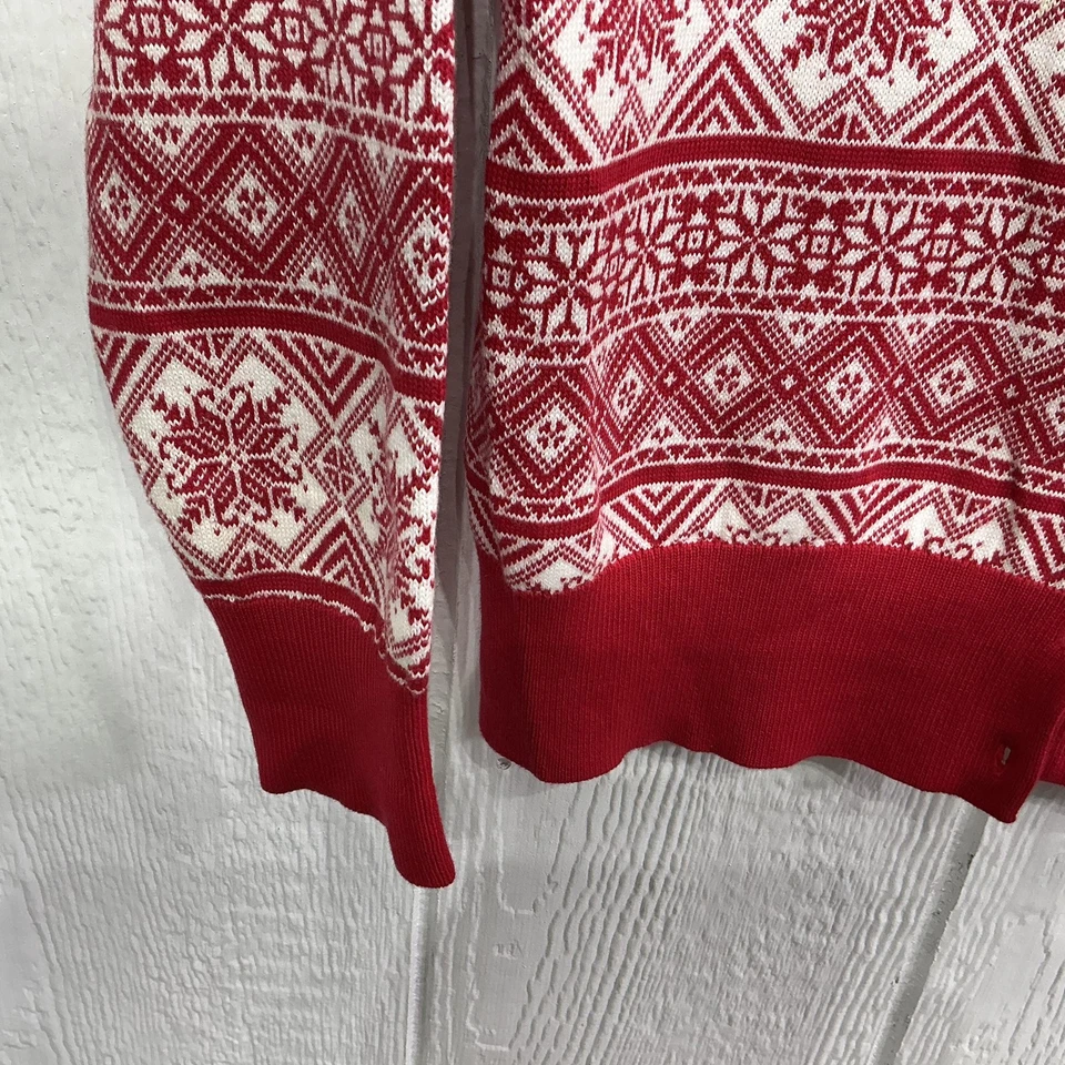 Suéter Lands' End Niñas Grande 14-16 Rojo Blanco Fair Isle Supima Algodón Cárdigan Foto 4 de 4