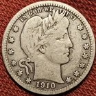 1910 Barber Quarter 25C Silver Coin F/VF