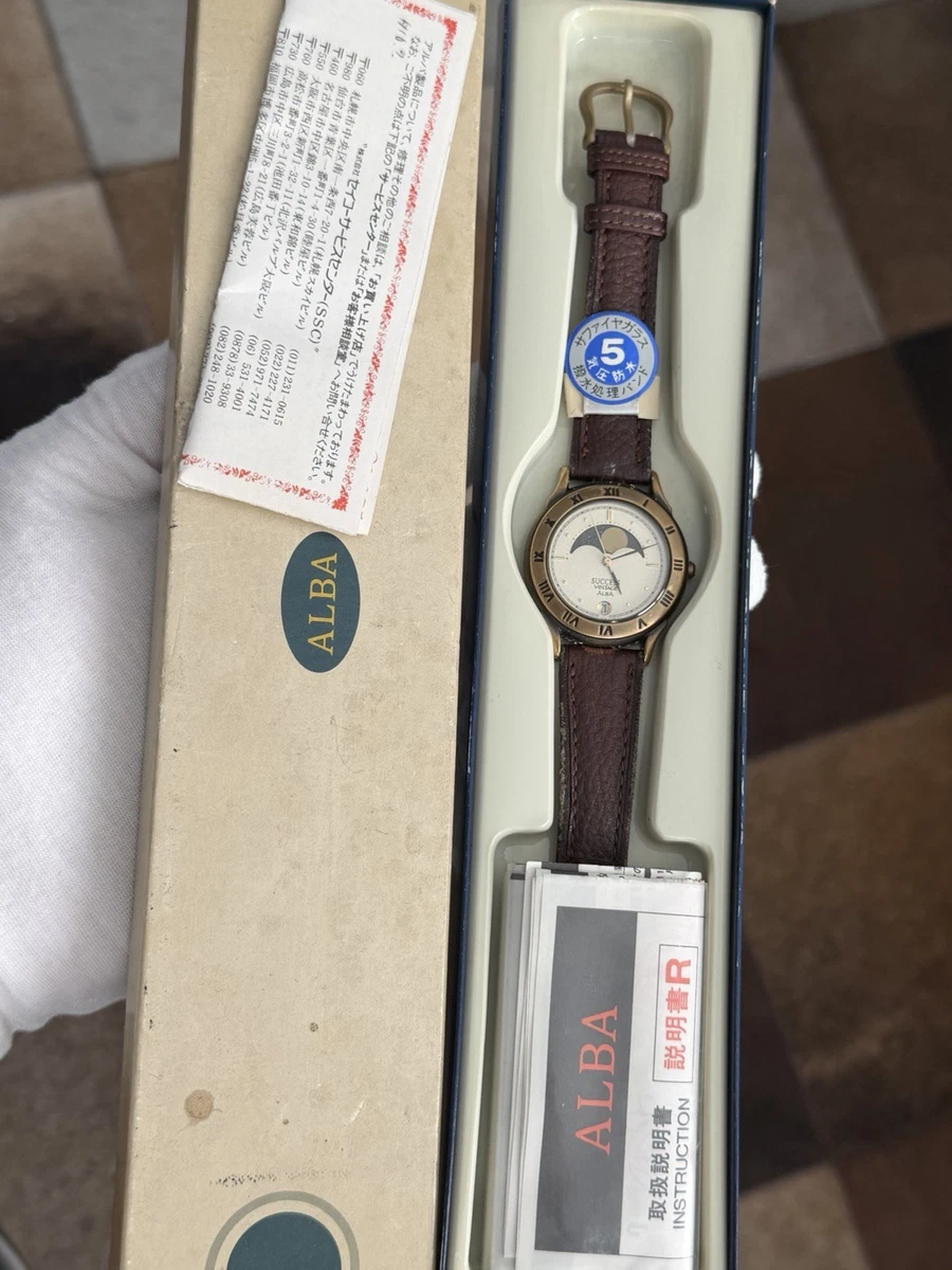 NOS Rare Vintage Seiko Alba Success Moon Phase V338-6A40 Men's