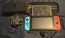 Nintendo Switch V2 HAC-001(-01) Neon Red Blue + Dock Charger Case