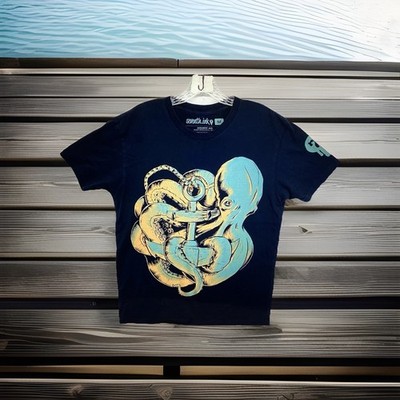 Nautical Octopus Tattoo Art T Shirt Adult Medium Detailed Front Graphic Navy