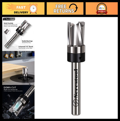 Flush Trim Router Bit 1/4'' Shank, 1/2'' Diameter, 3 Flutes, Down Cut, Carbide Woo