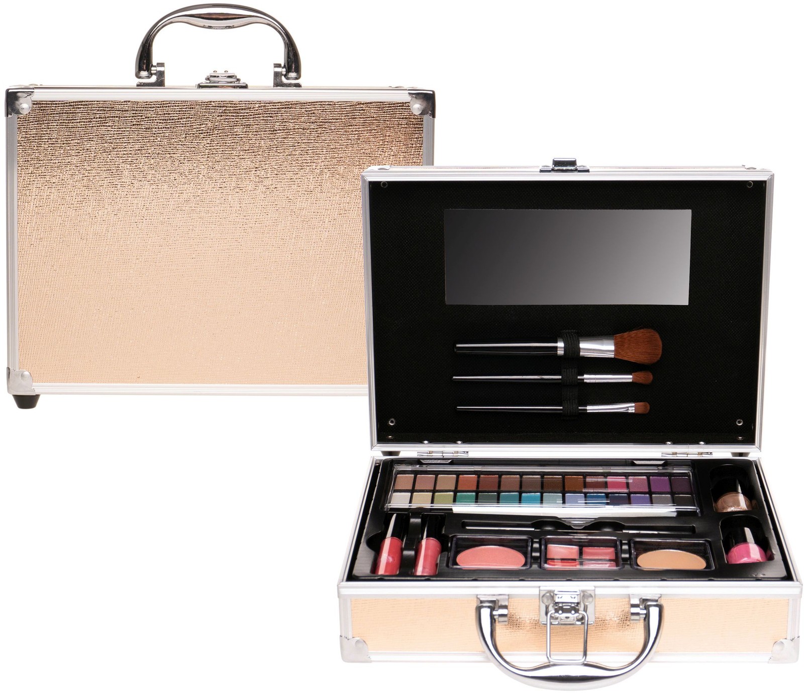 TREFFINA Alu Casuelle Kosmetikkoffer mit glänzender champagnerfarbenen Oberfläch