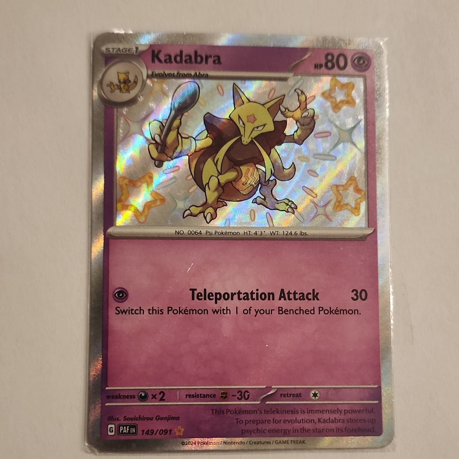 Pokémon Kadabra 149/091 SV: Paldean Fates Shiny Rare Holo Stage 1 80HP Card
