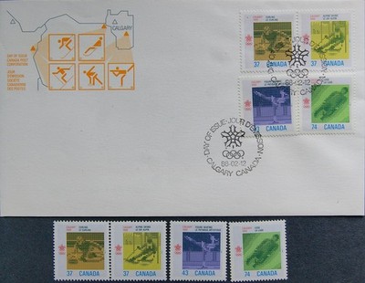 CANADA KANADA 1988 1075-78 + FDC Winter Olympics Olympia Calgary Curling Slalom