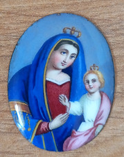 CAMMEO ANTICO  VOTIVO PER GIOIELLO MINIATURA A SMALTO MADONNA GESÙ MEDAGLIA