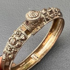 Tribal Silver Tone Embossed Hinged Bangle . Ethnic Jewelry