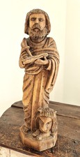 Statuette bois sculpté représentant SAINT-MARC, signée T.M. ( Marcel Théotec)