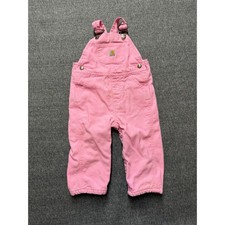 Carhartt Kids Pink Flannel Lined Canvas Bib Overalls 18M Plaid Lining CM8609