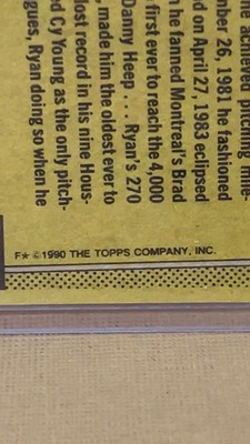 Nolan Ryan Topps  The Astros Years  1990 Error Card - error print over 9 in 1990