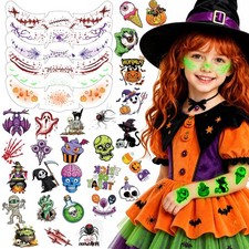 Halloween Temporary Tattoos, Glow Face Body Red/Orange/Purple/Green