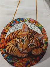 Sonnenfänger Fensterbild Rotbraun Tabby Bengal Katze Fenster Deko Acryl 20x20cm