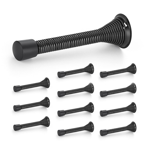 Door Stoppers, 12 Pack Black Spring Door Stops with Rubber Bumper, Door Stopp...