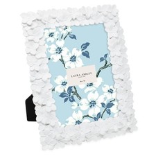 Laura Ashley 5x7 White Flower Textured Hand-Crafted Resin Picture Frame w/Easel