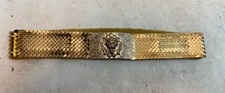 Vintage ELASTIC GOLD FISH SCALE STYLE BELT WITH LION HEAD BUCKLE Sz Medium