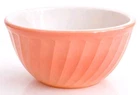 Vintage Fire-King Pink Swirl Mixing Bowl 9" Milk Glass Ribbed USA PRISTINE