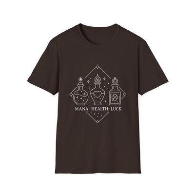 Fantasy Mage Tee   Alchemy Potions Shirt with Mana, Health & Luck Bottles