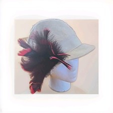 Vintage Lucila Mendez Felt Hat in Ivory With Red Feathers Inner Sized 22.5  