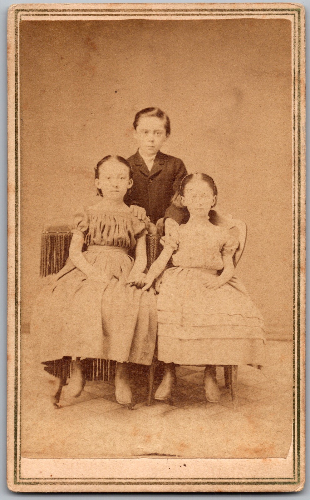 CDV Circa 1860s L. Dickson Children in Dresses Plymouth Indiana