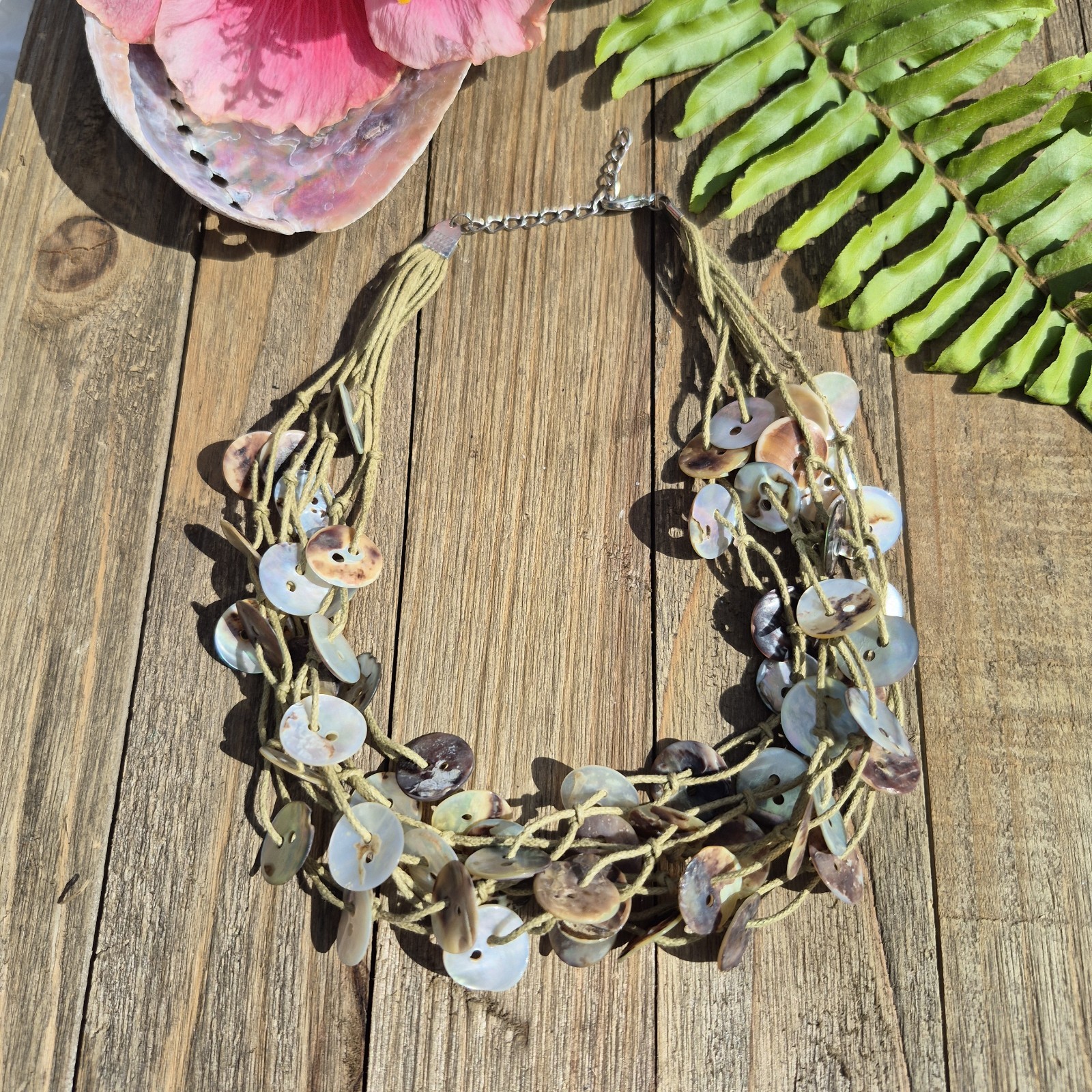 Handmade Multi-Strand Shell Button Cord Necklace … - image 7