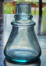 Antique Double Ring Aqua Cone Ink Bottle