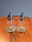 Vintage Clear Glass Salt and Pepper Shakers Silverplate Tops 3 1/2" Tall — photo 1