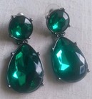 Emerald Green Sparkly Party Earrings Bold Faceted Drop Crystal Pierced — photo 8