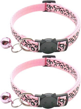 Reflective 2 Pack Breakaway Cat Collars with Bell Leopard Pattern Cute Kitty Adj