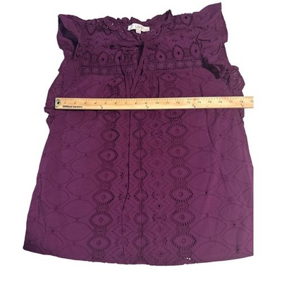 LOFT Plum Purple Eyelet Flutter Sleeve V Neck Boho Chic Blouse Top Medium