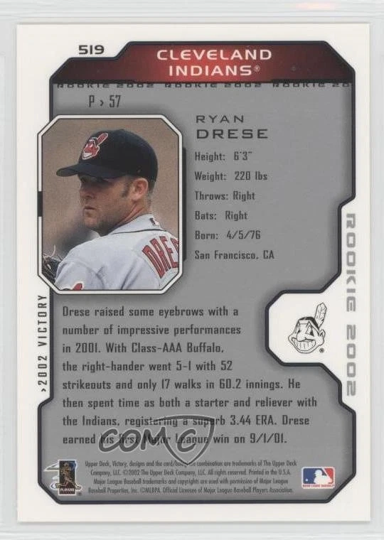 2002 Upper Deck Victory Rookie 2002 Ryan Drese #519 - Image 2 of 2
