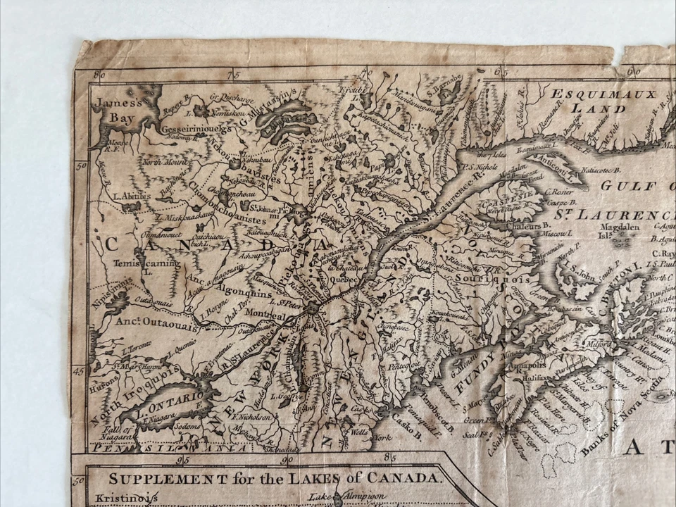 Mapa antiguo Canadá Nueva Inglaterra Nueva York Nueva Escocia 1760 Sieur Robert Foto 4 de 4