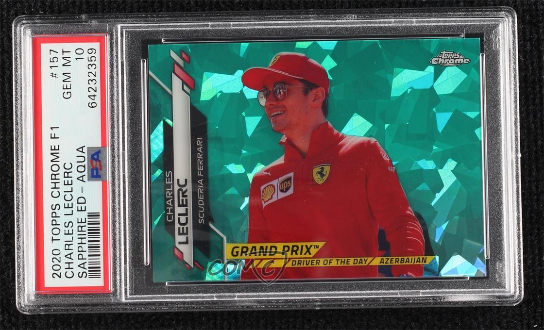 2020 Topps Chrome Sapphire Formula 1 Aqua Refractor 23/99 Charles Leclerc PSA 10 view 1