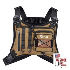 Outdoor Chest Bag for Men, Tactical Chest Pack, Adjustable Running Vest Khaki