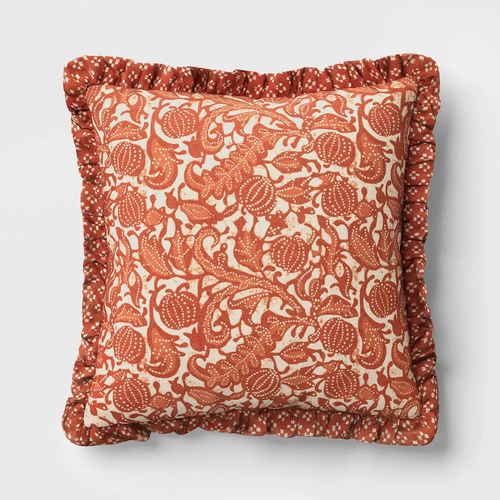 Square Pumpkin Pillow with Printed Reverse and Ruffle Trim - Threshold 2190₽