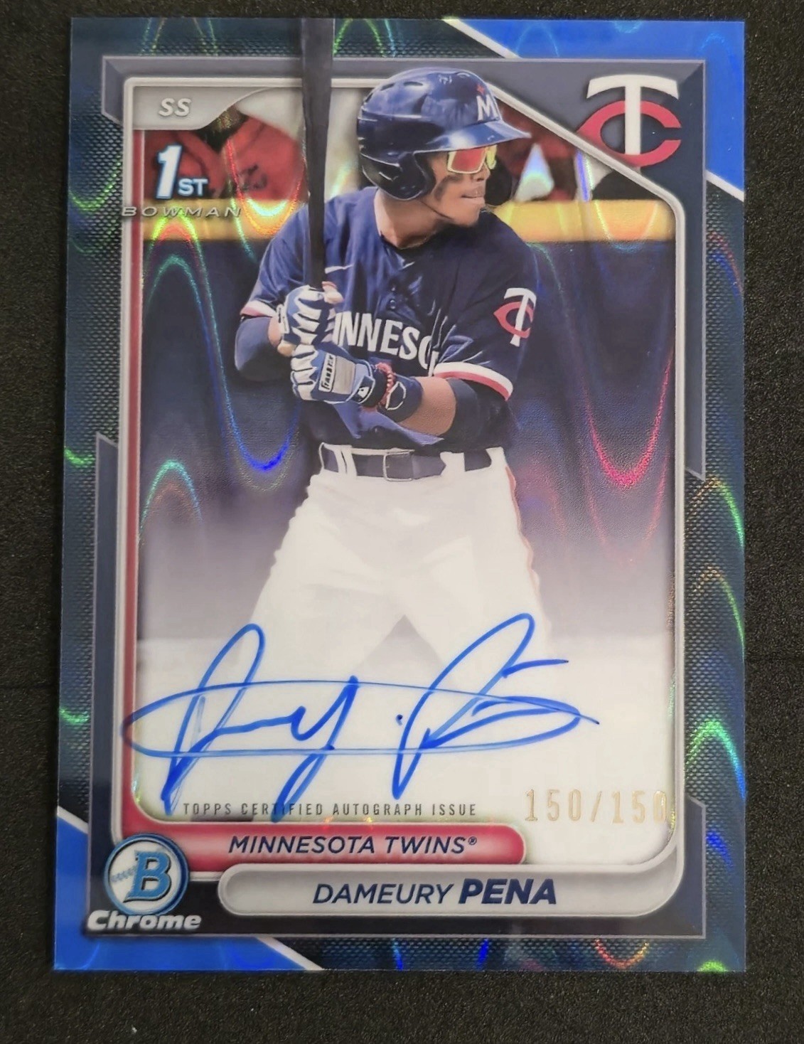 2024 Bowman Chrome 1st Dameury Pena 150/150 BOOK-END Blue Raywave Auto Rookie RC