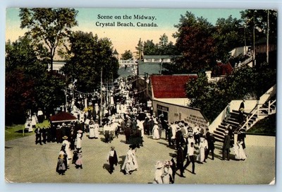1910 Crystal Beach Ontario Canada Vintage Postcard Scene On The Midway Aerial