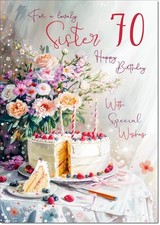 Doodlecards Sister 70th Birthday Card Age 70 Birthday Cake and Flowers