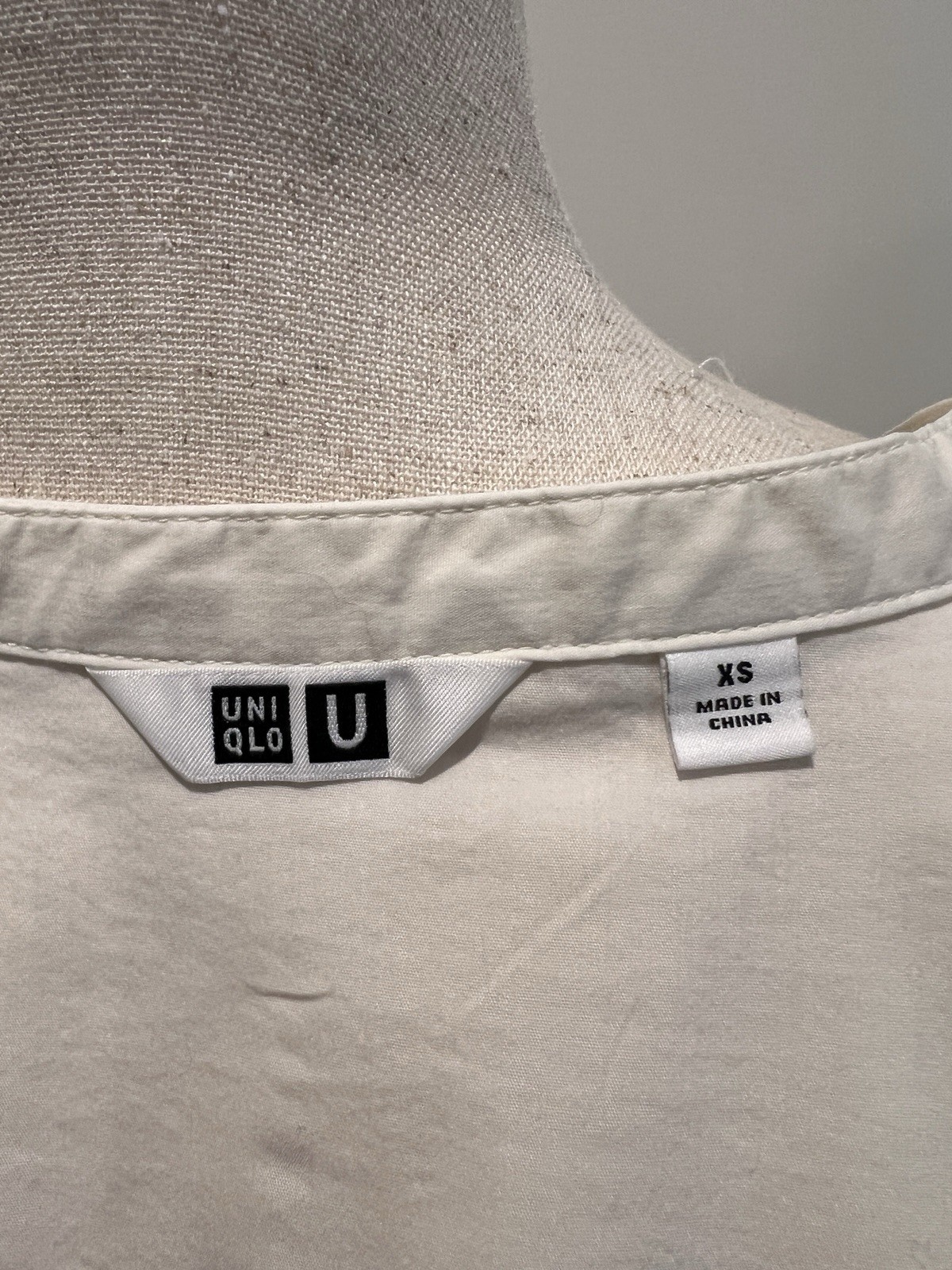 Uniqlo Women's White Blouse Collarless Cotton Blend Long Sleeve XS Button Up thumbnail 10