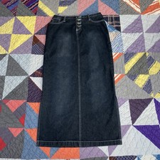 Vintage Y2K Zana-Di Denim Maxi Skirt Button Fly Front Slit Dark Wash 1