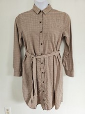 Sonoma Light Brown Shirt Dress Large Button Front Collar Long Sleeve Tie Belt