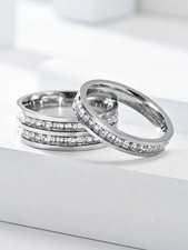 Silver Stackable Square Cubic Zirconia Ring Set 2 Pieces Sizes 5 6 7 8 9 10 11