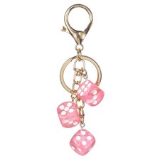 Lucky Dice Keychain Charm, Resin Dice Keyring with 3 Pendants, Pink