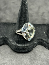 925 Sterling Silver Large White Quartz Tear Ring Sz 9 - 7.15g